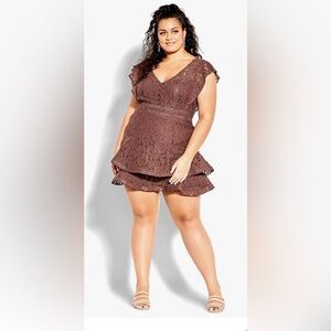 City Chic Sienna Lace Tiered Mini Dress in mocha NWT- SZ 20 (L)